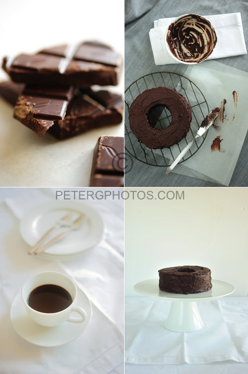 chocolate pieces and chocolate cake and coffee