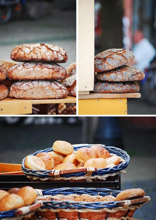 home made breads on display th the markets