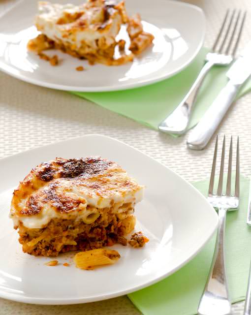 baked pasta with bolognaise and bechamel sauce