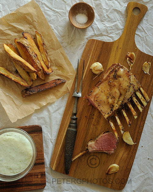 rack of lamb with fat chips and tzatziki