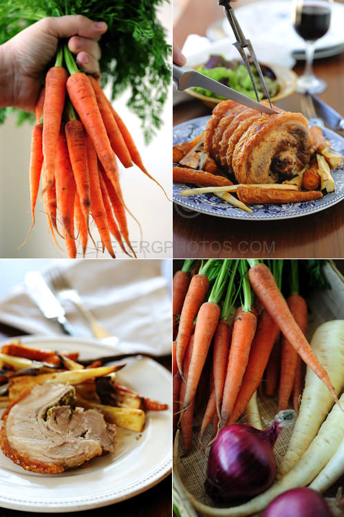 roast pork with carrots and parsnips