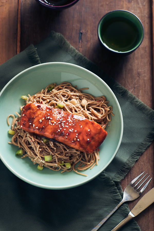 salmon fillet with soy and petimezi