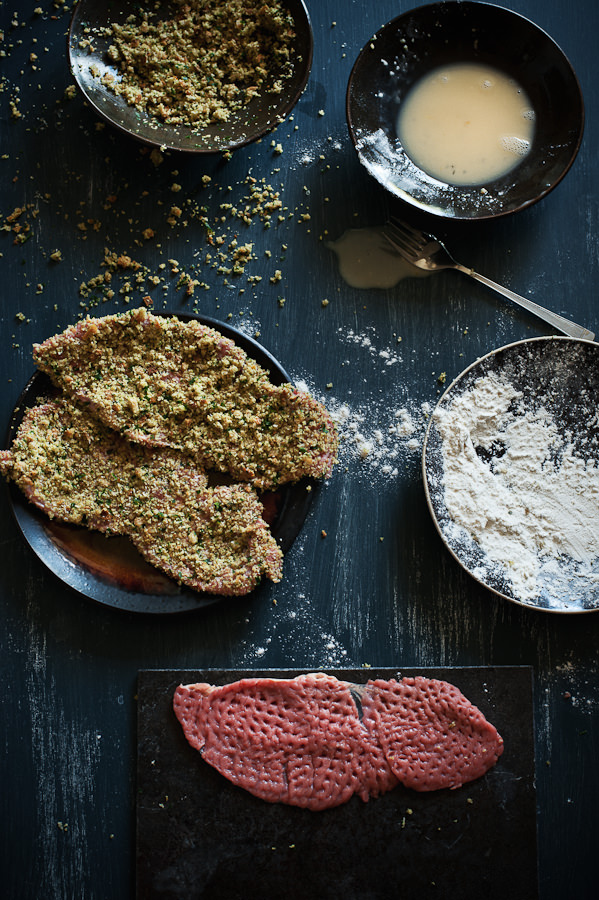 prepping veal schnitzel