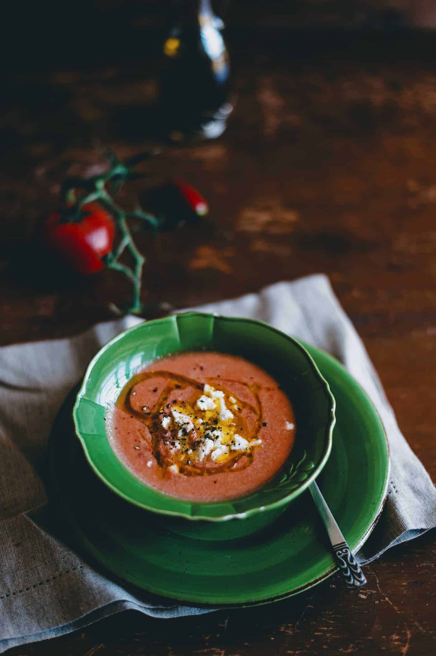 gazpacho soup served in a bowl