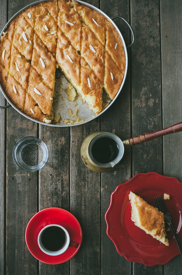 revani cake with Greek coffee