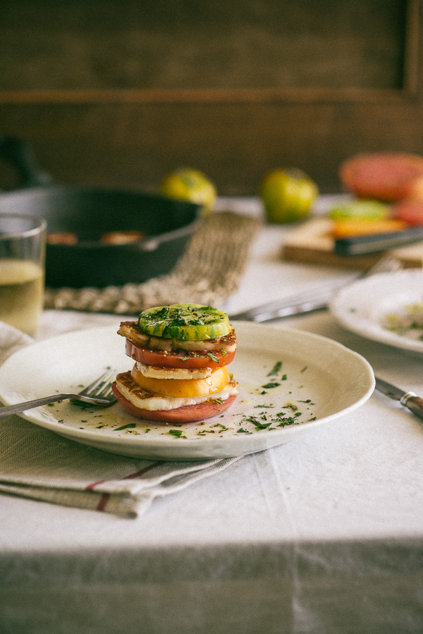 heirloom tomatoes and haloumi cheese