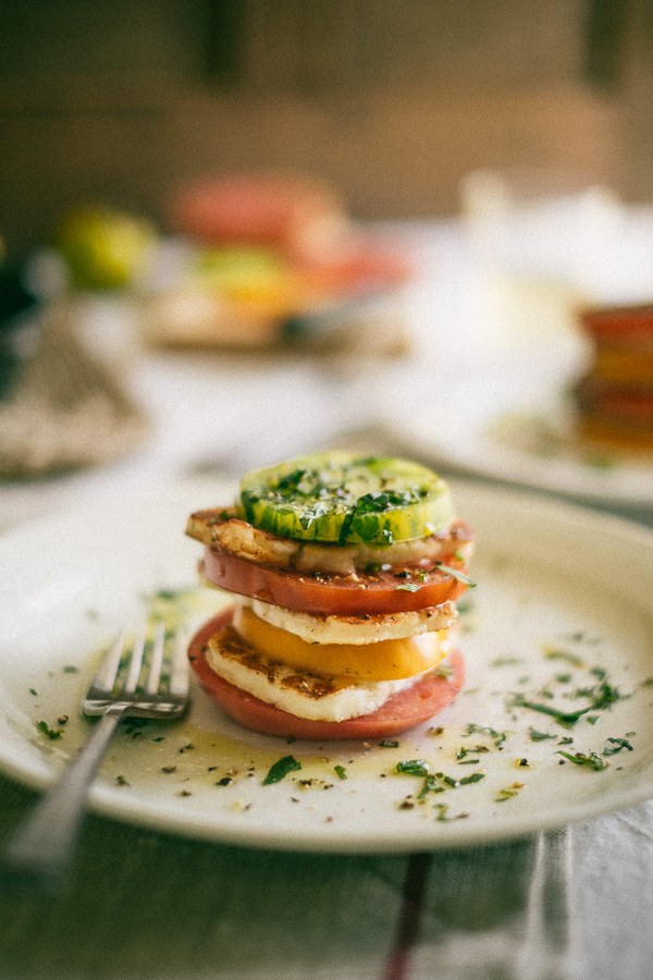 heirloom tomatoes and haloumi cheese