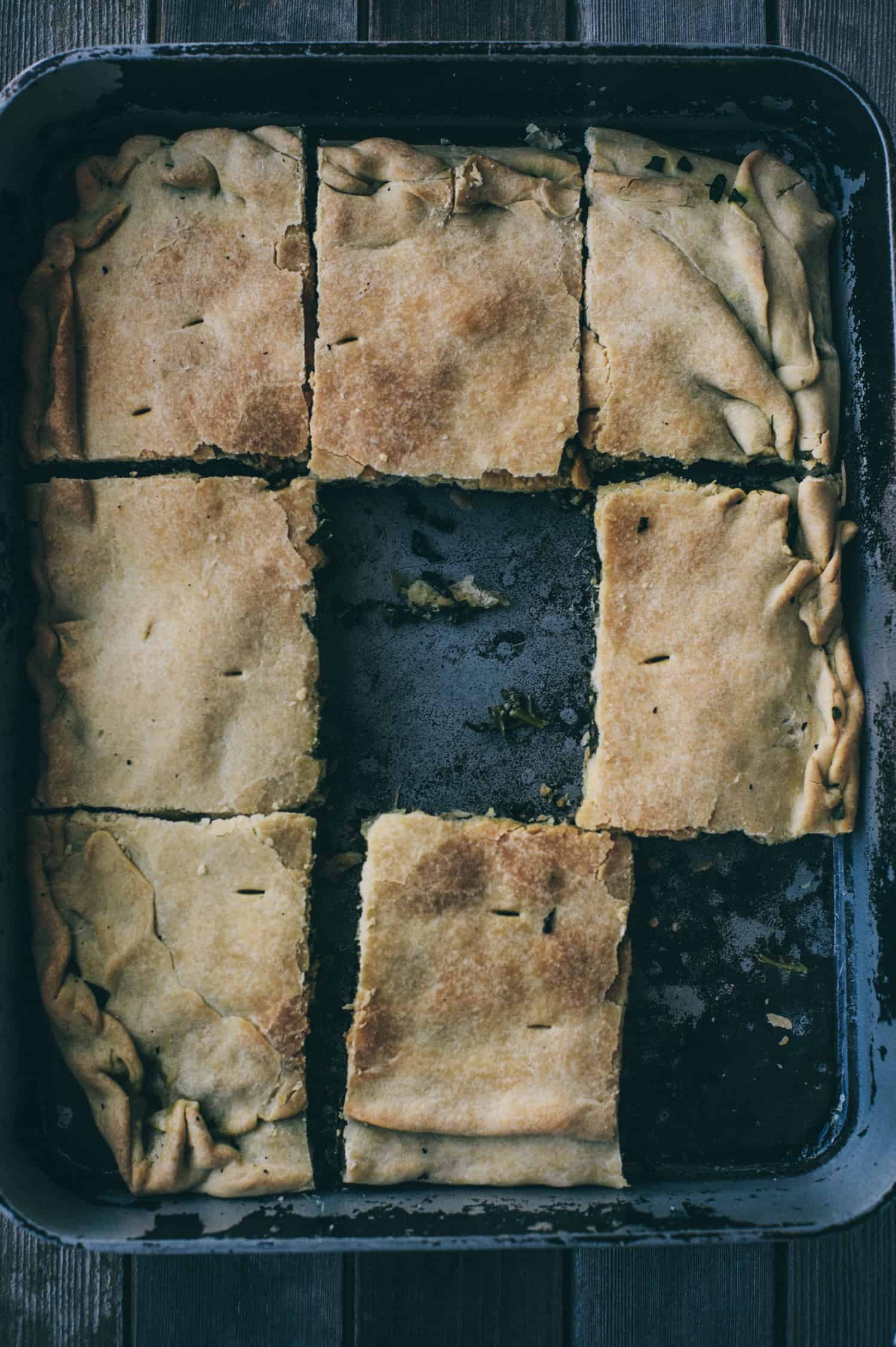 Greek pie served in a baking pan