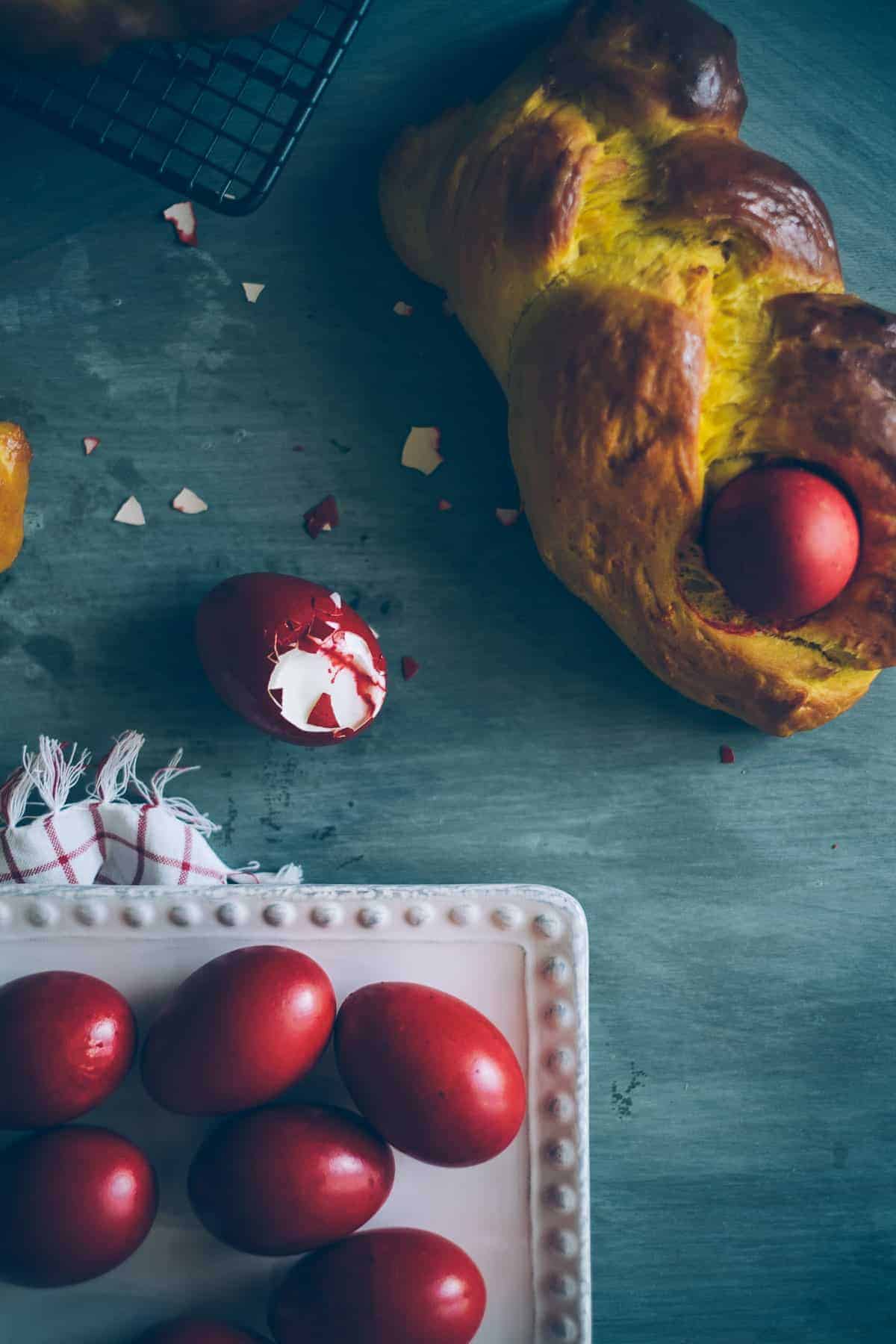 Greek Easter eggs dyed red