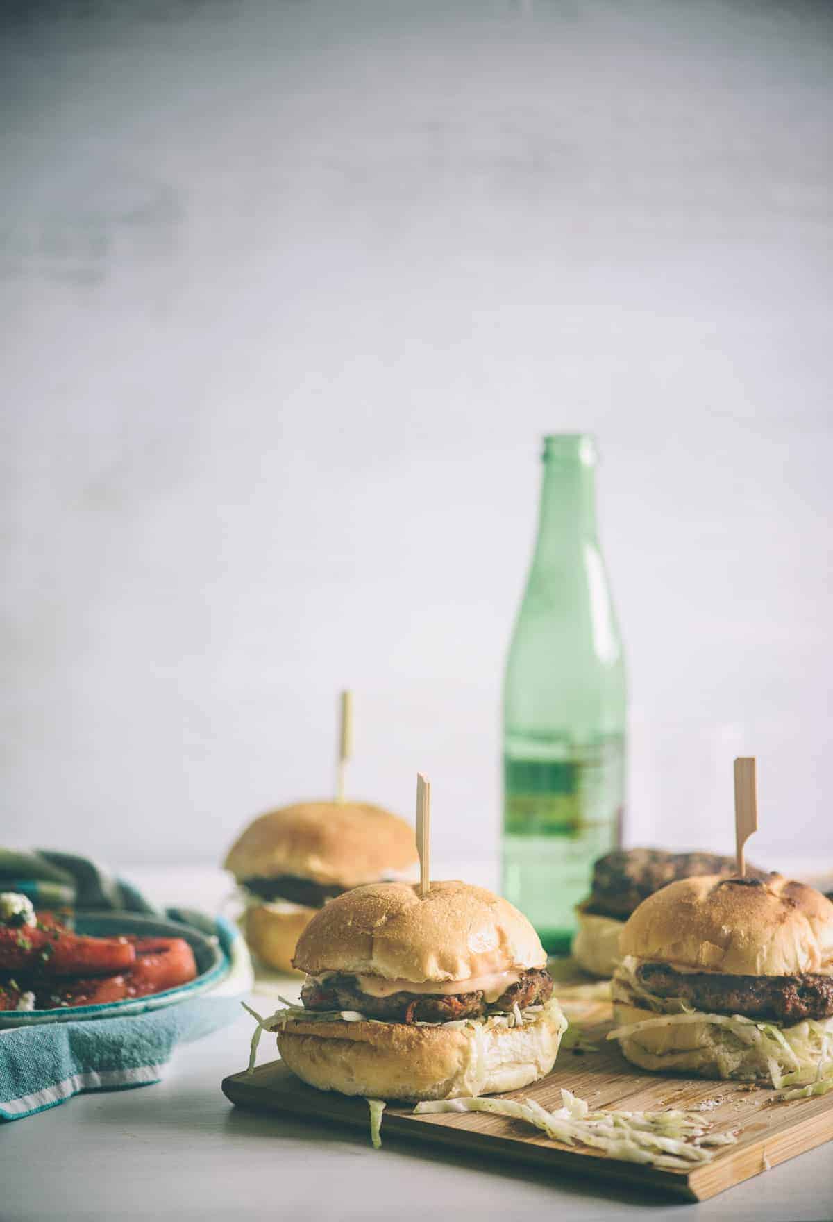 home made lamb burgers with a chargrilled watermelon salad