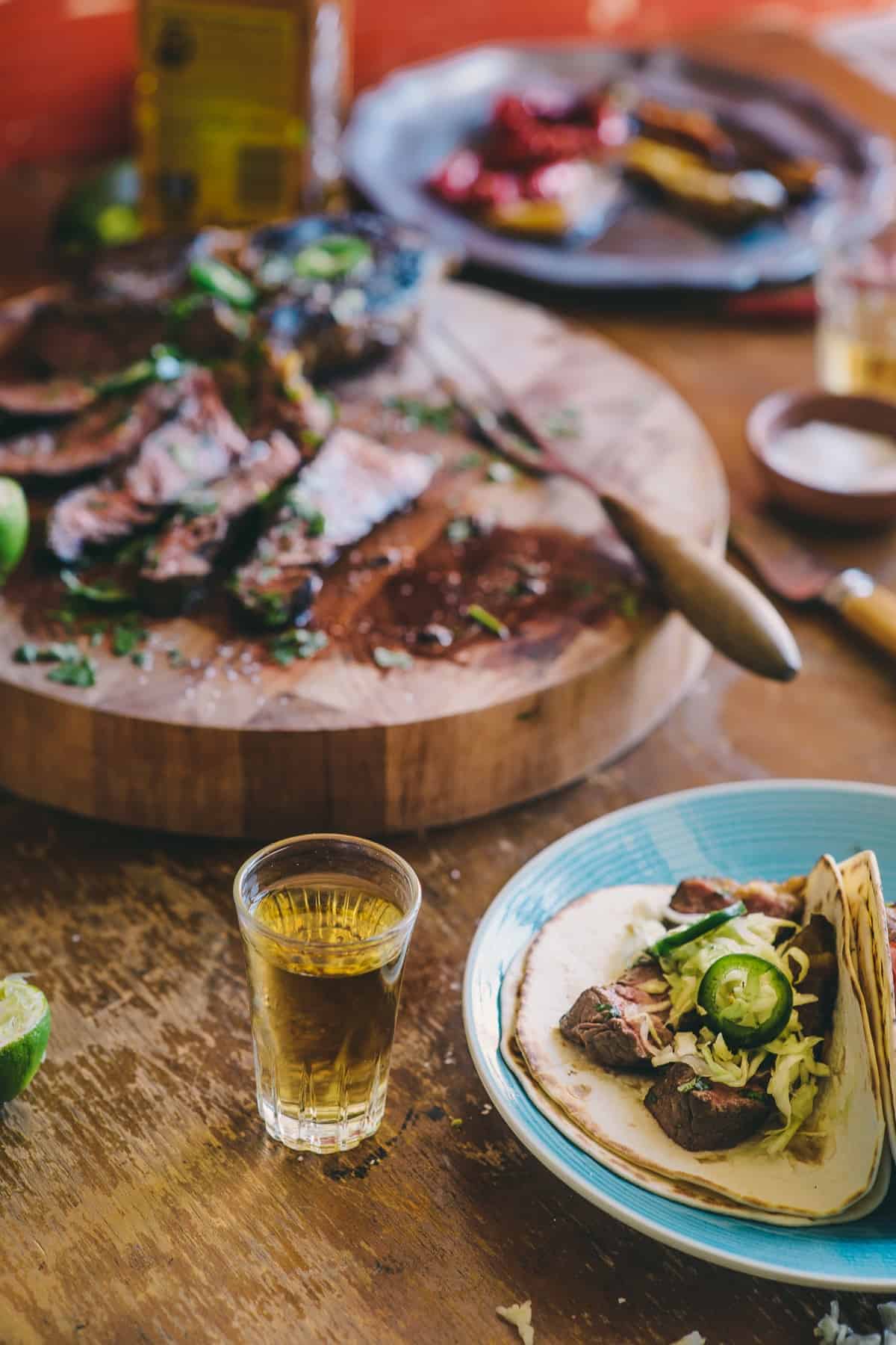 Tequila marinated beef tacos