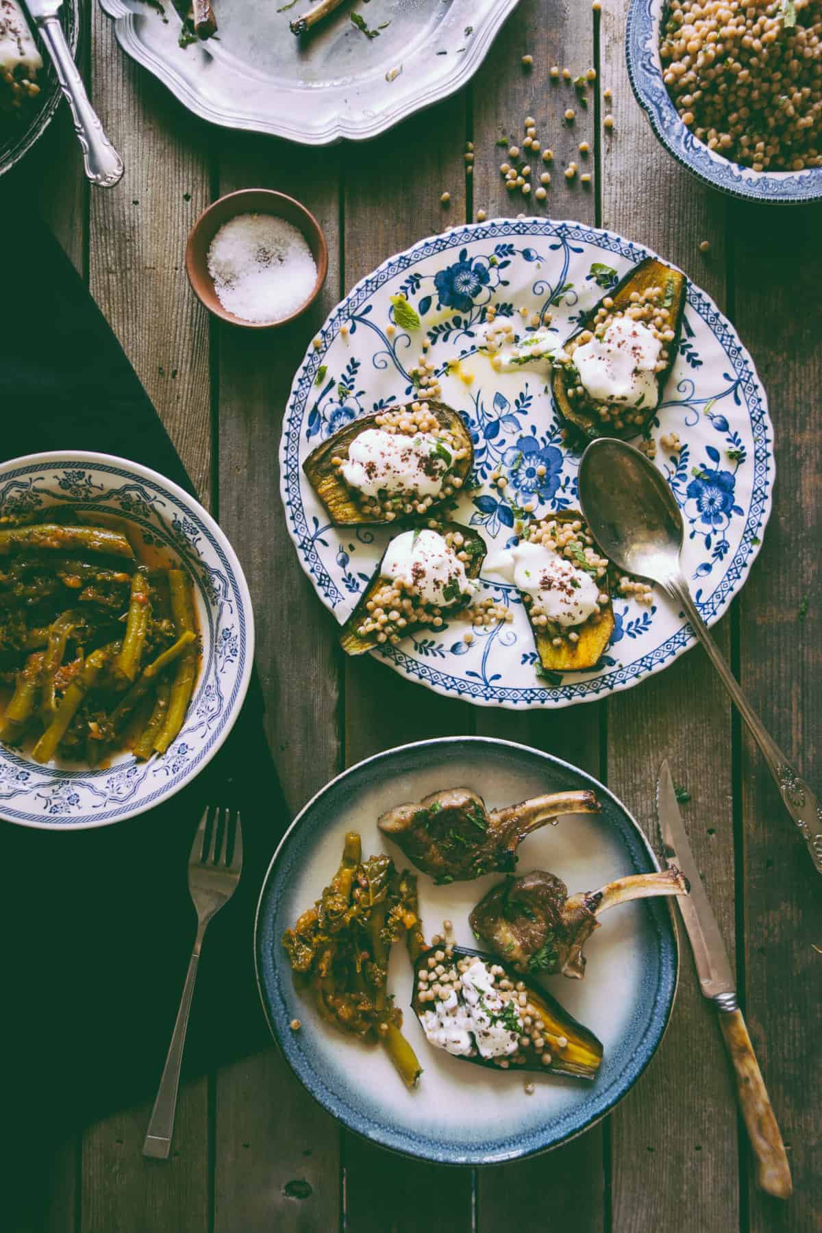 Israeli couscous stuffed eggplants