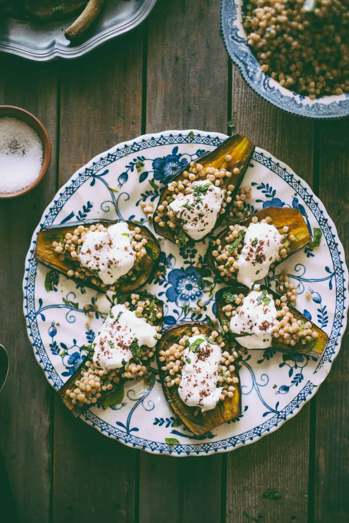 Israeli couscous stuffed eggplants