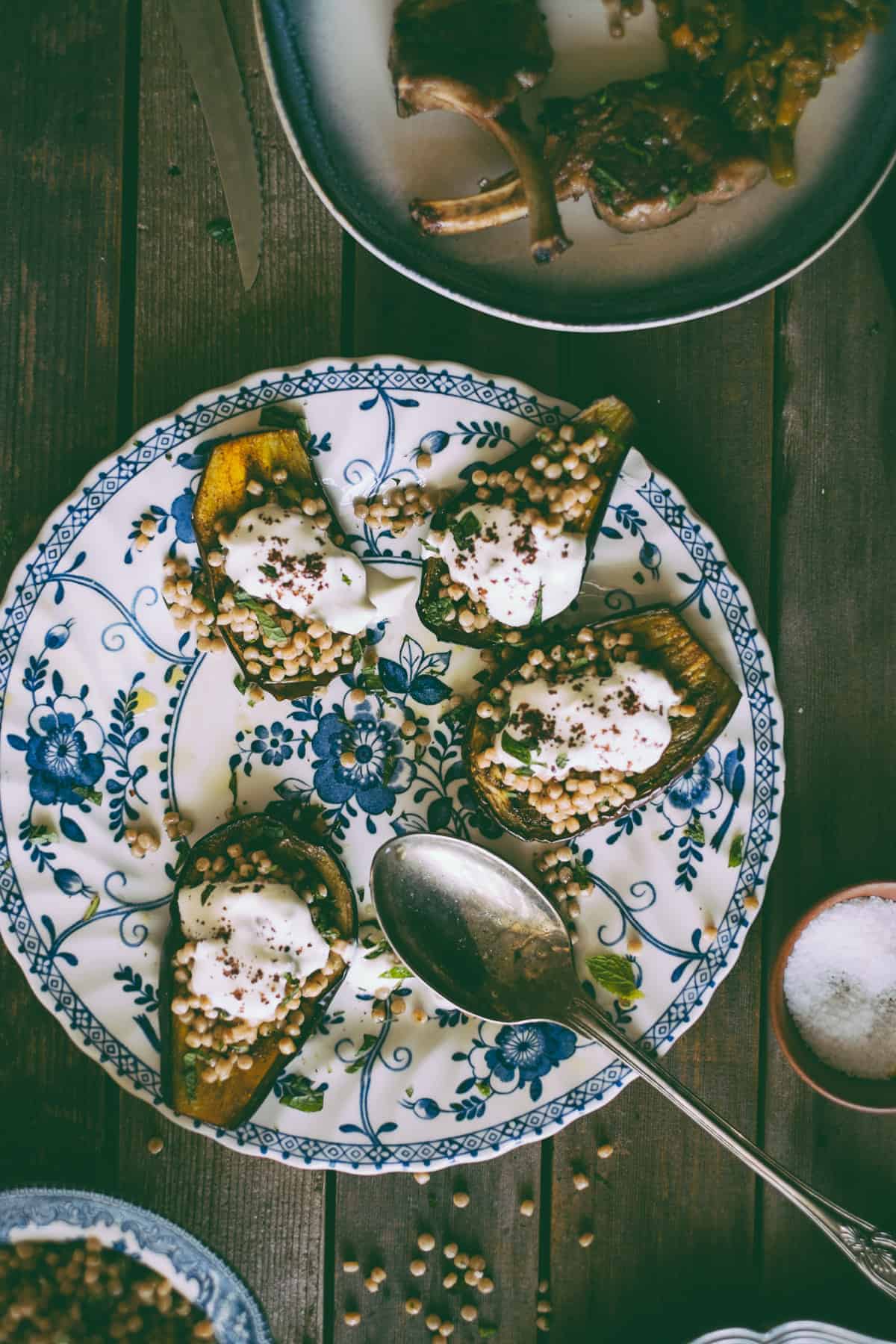 Israeli couscous stuffed eggplants