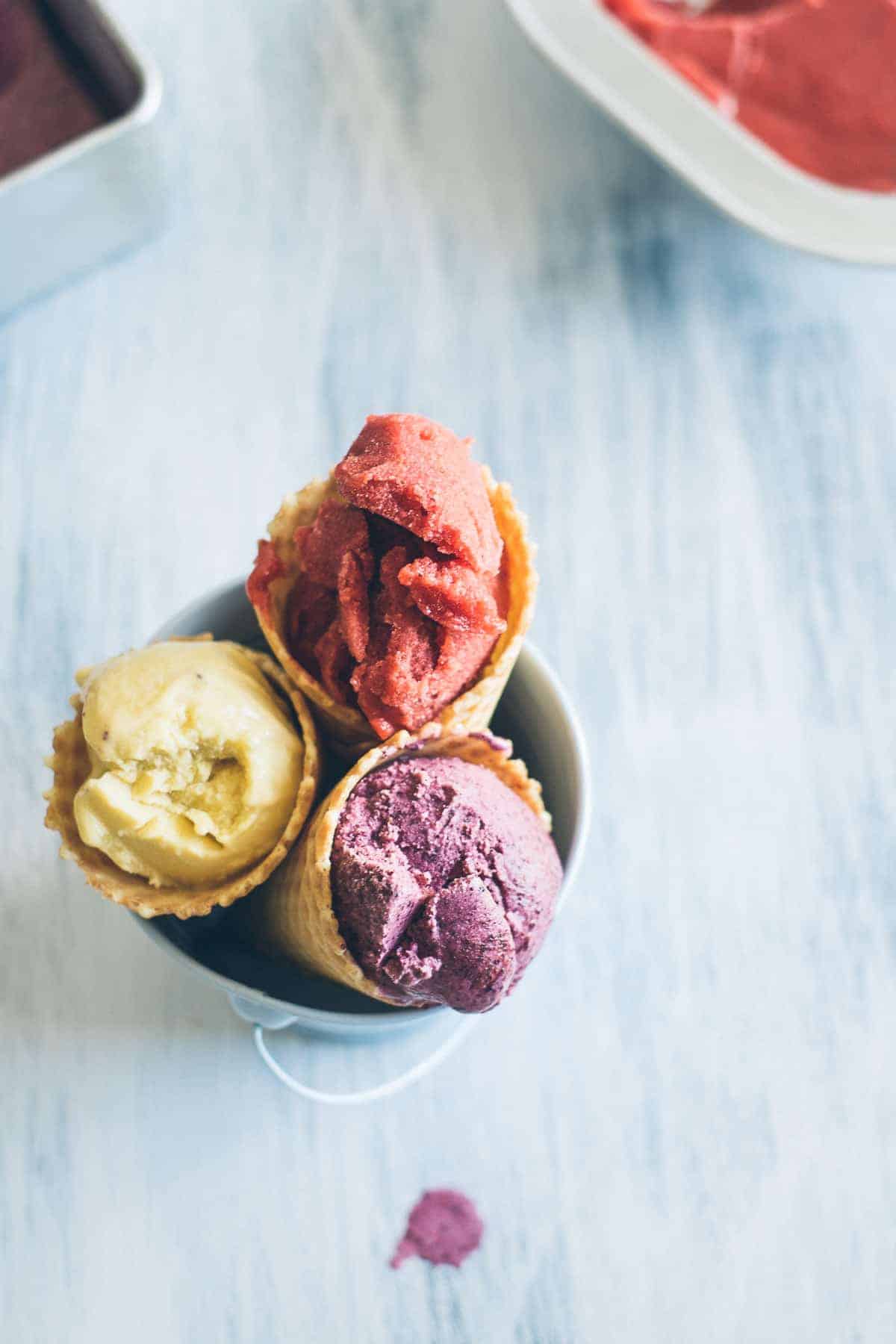 a trio of home made ice creams