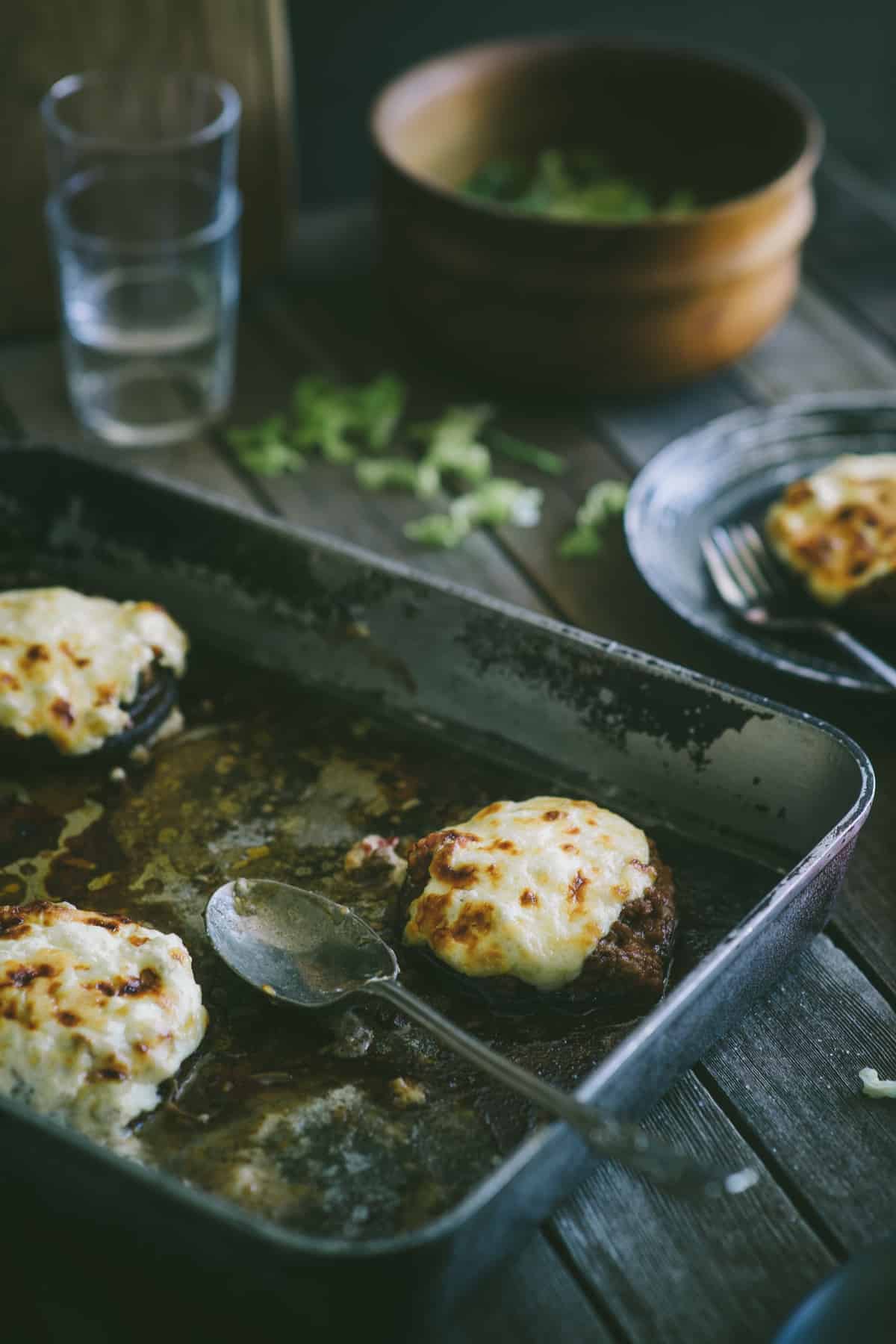 baked mushrooms stuffed with a meat ragu