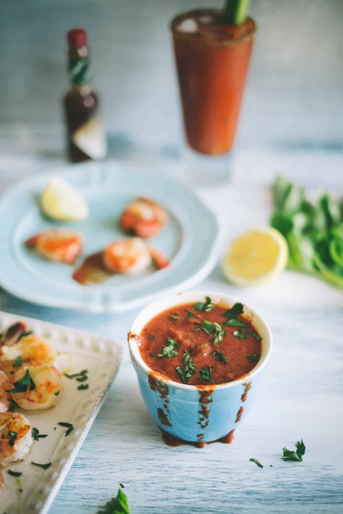 Barbecued Shrimp with a Bloody Mary Dipping Sauce