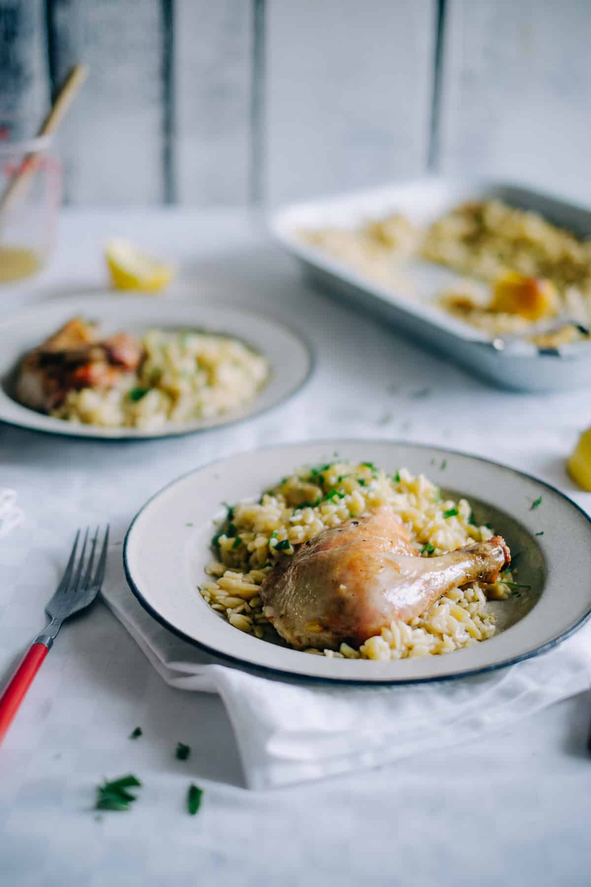 Greek style roast chicken with orzo