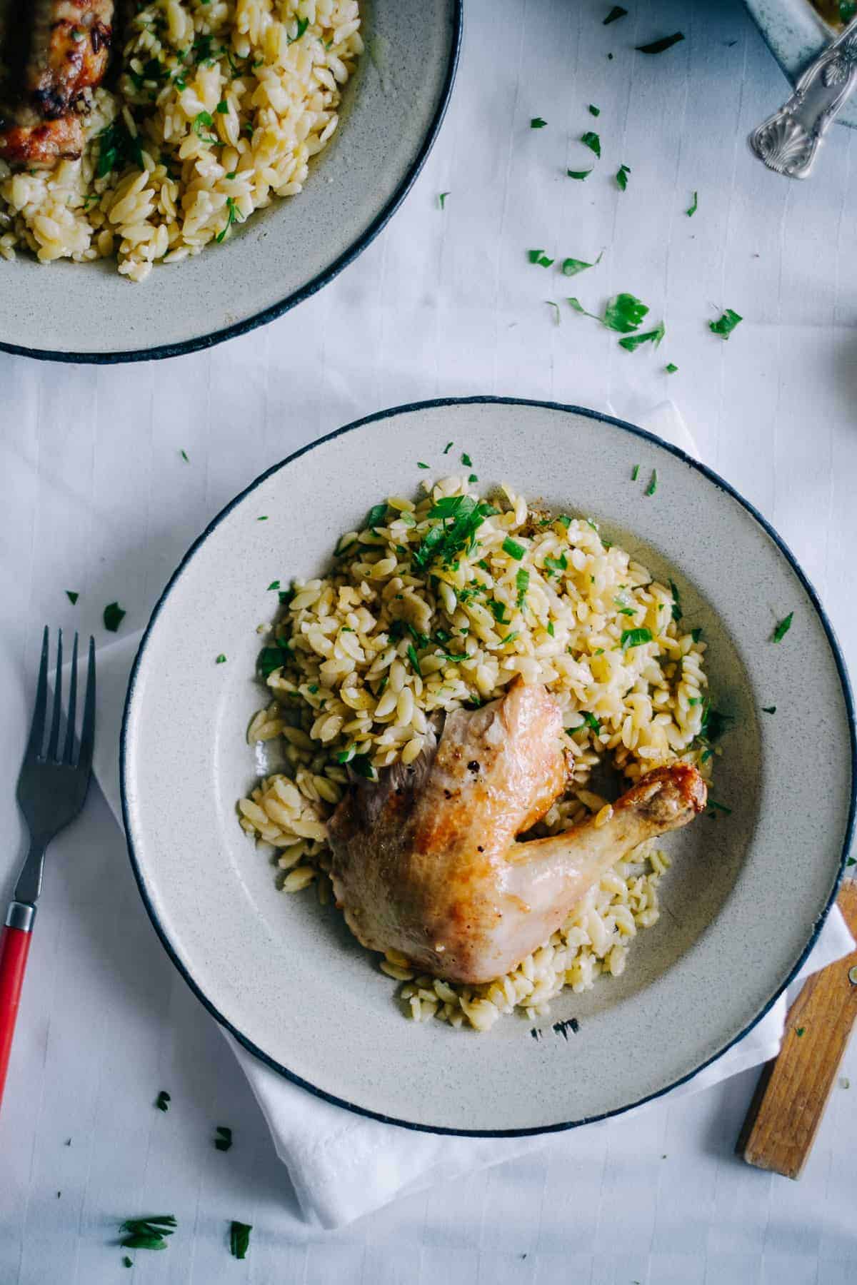 roast chicken pieces with orzo