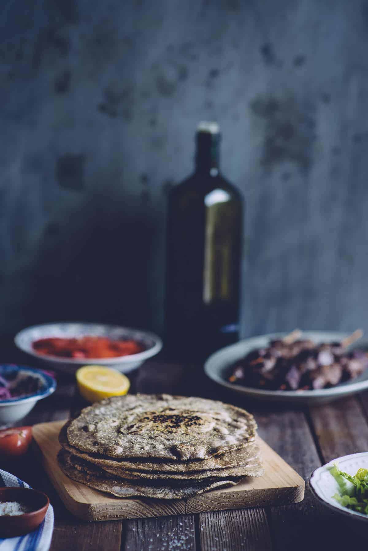 a stack of buckwheat pita bread