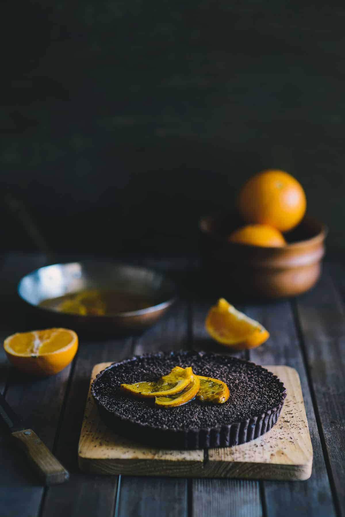 triple chocolate and orange tart