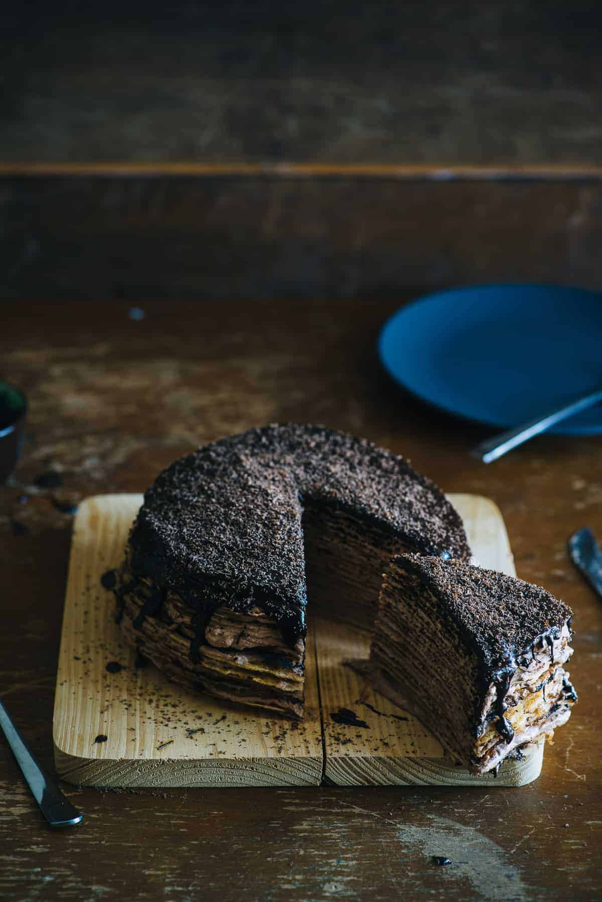 a slice of Nutella crepe cake