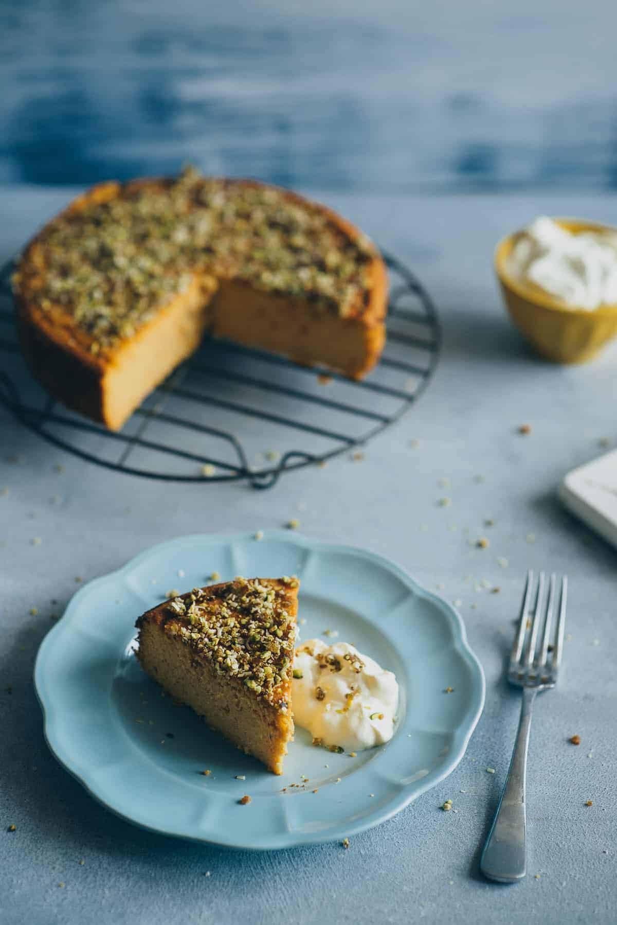 a slice of orange and almond cake