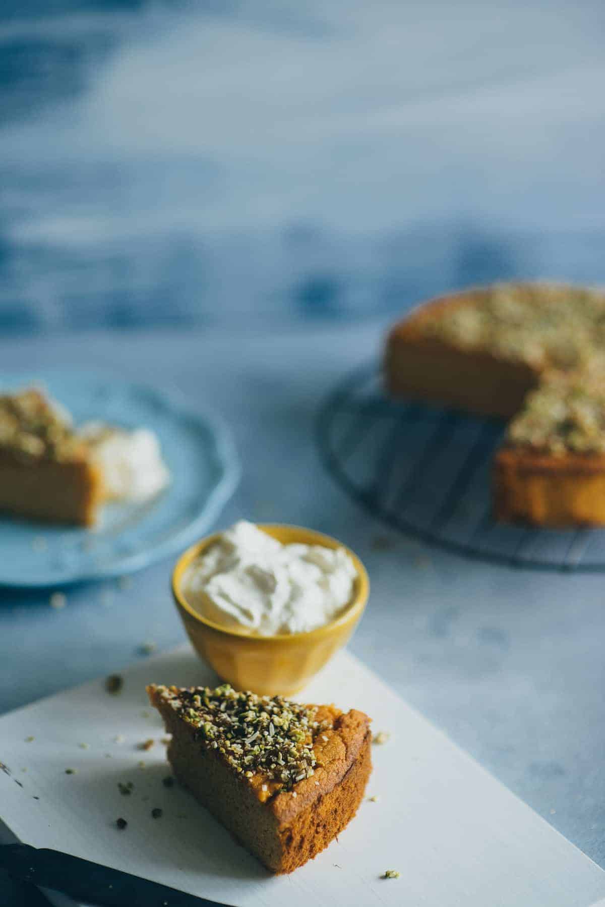 a slice of orange and almond cake