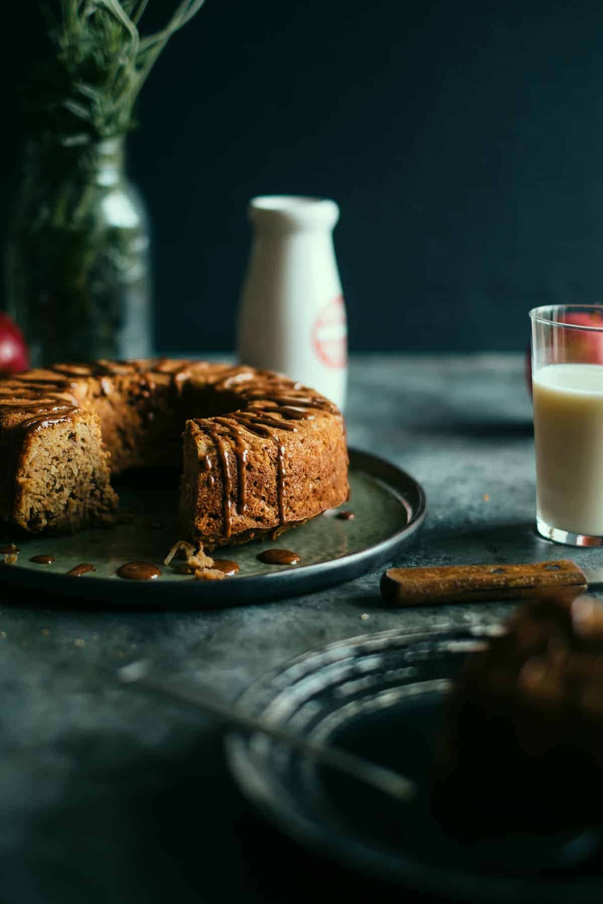 cutting through an apple teacake