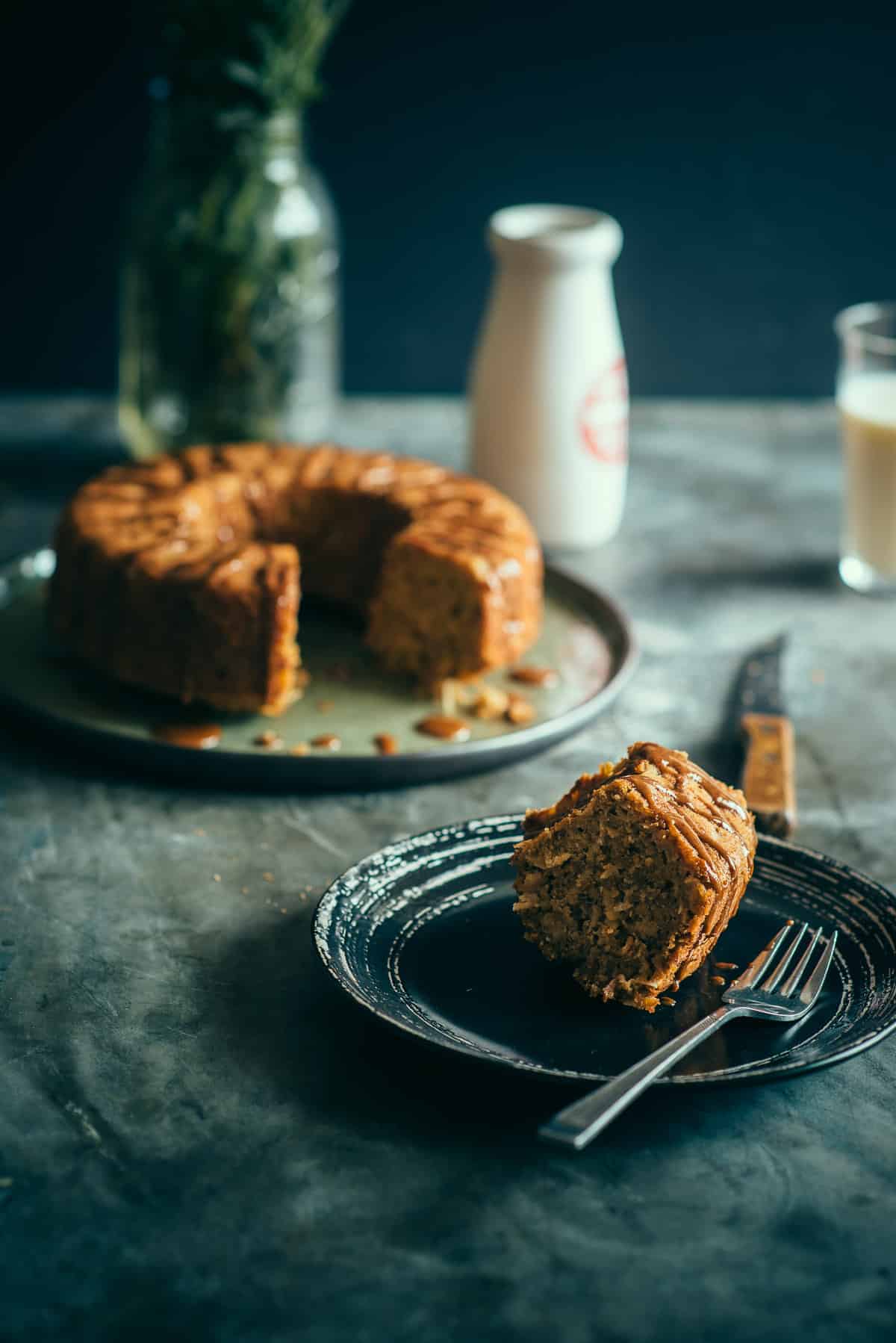 a slice of spelt apple teacake