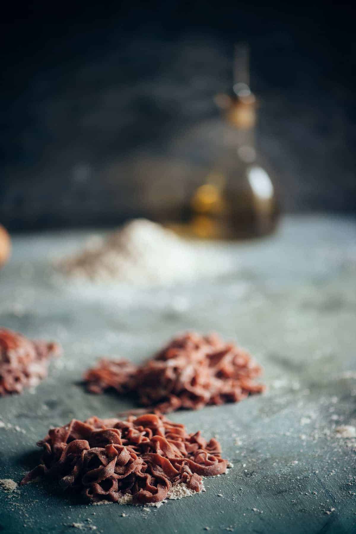 homemade spelt beetroot pasta