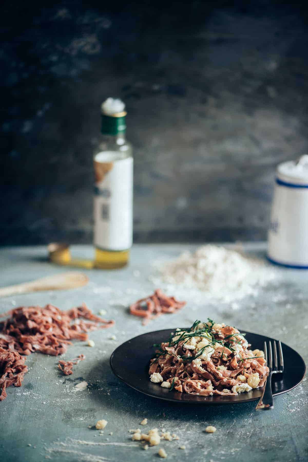 spelt beetroot pasta with feta