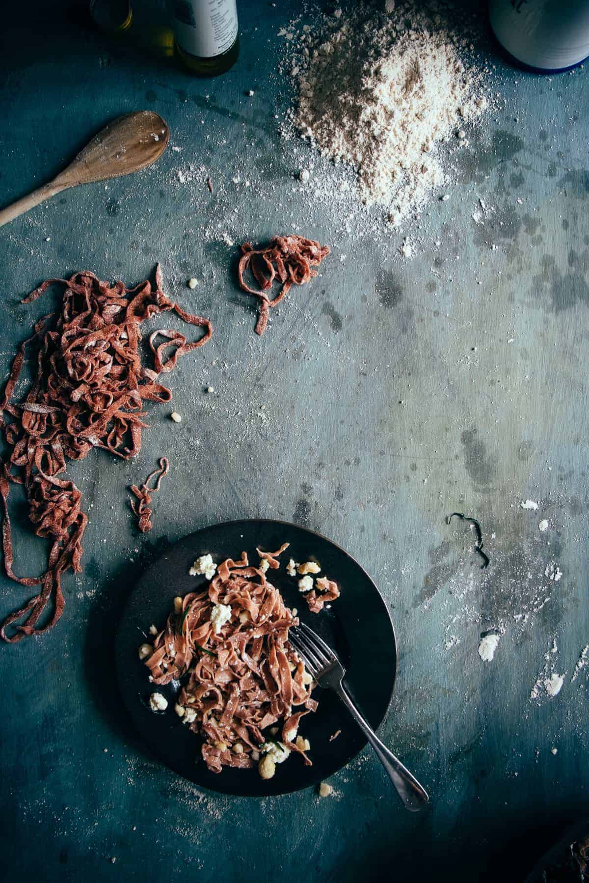 beetroot pasta made with spelt flour