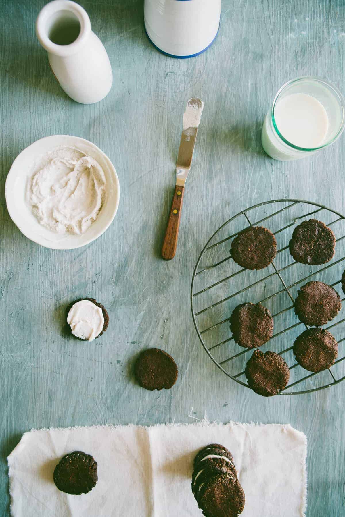 preparing homemade Oreo cookies