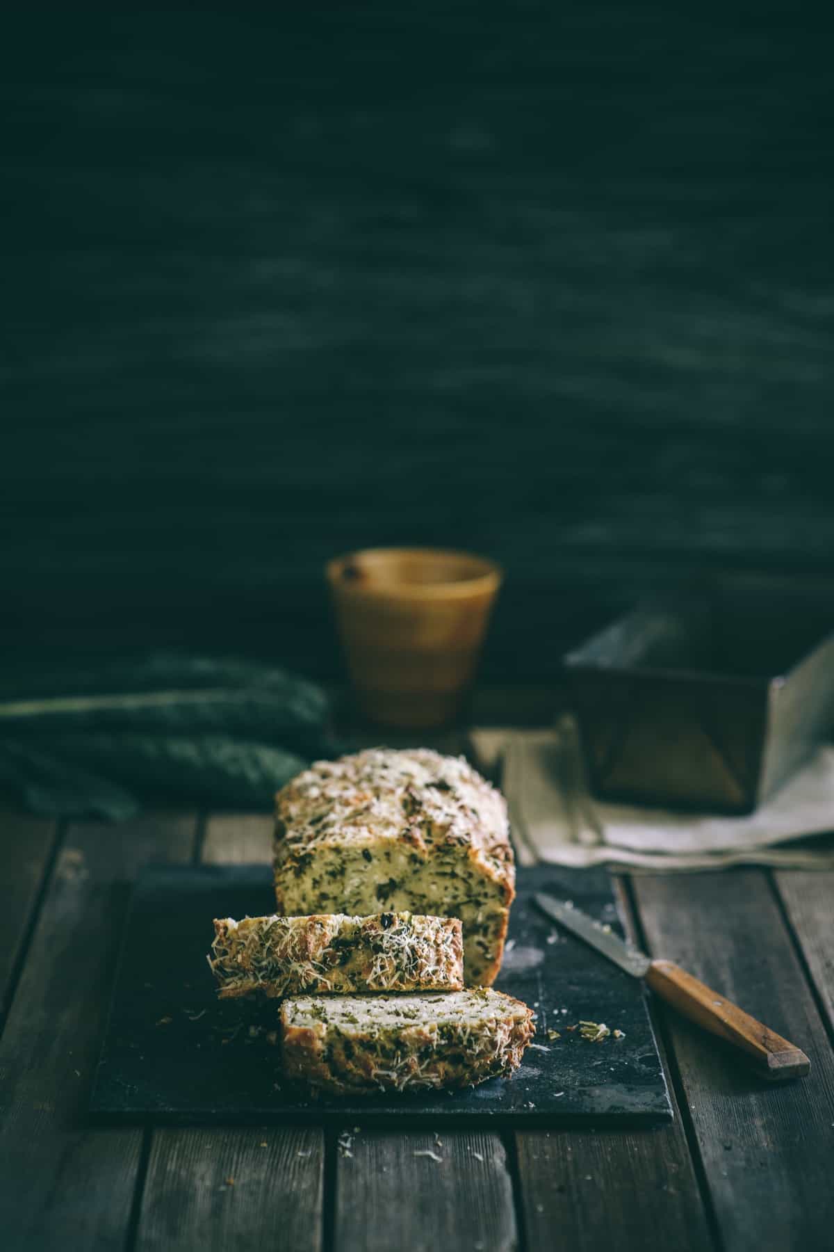 sliced kale and feta bread