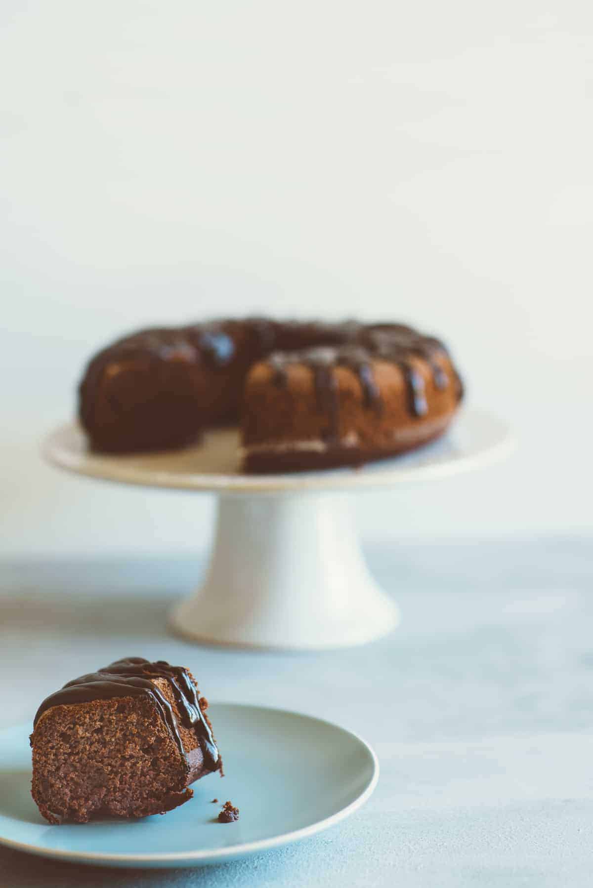 a slice of chocolate cake on a plate