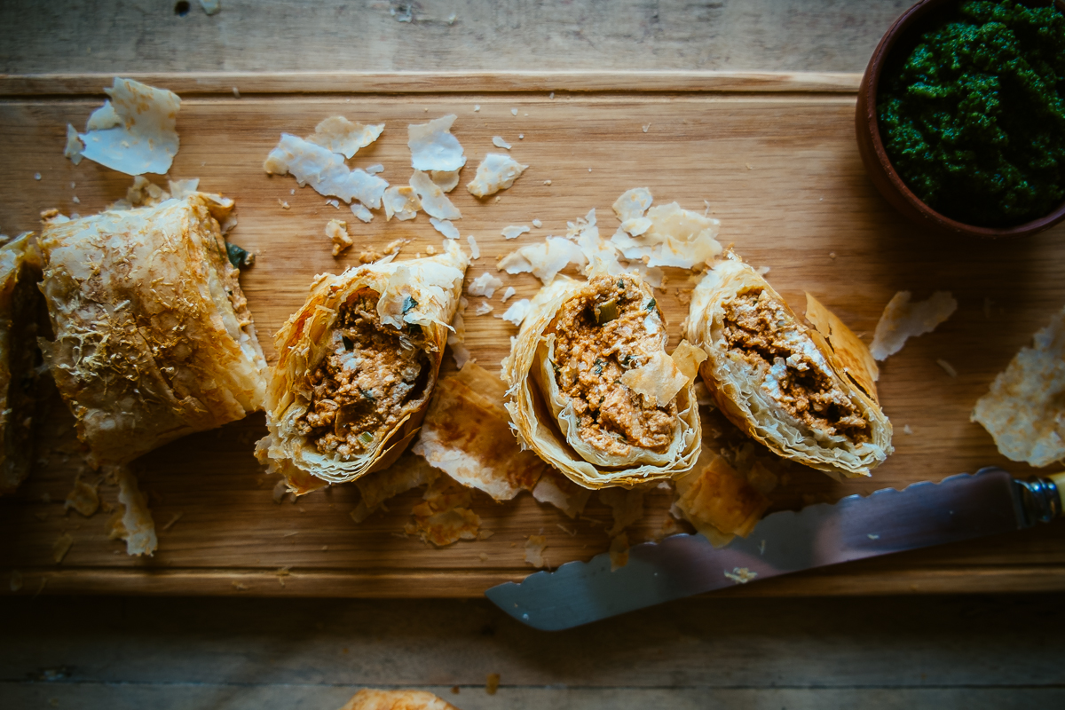 pumpkin and feta fillo roll recipe