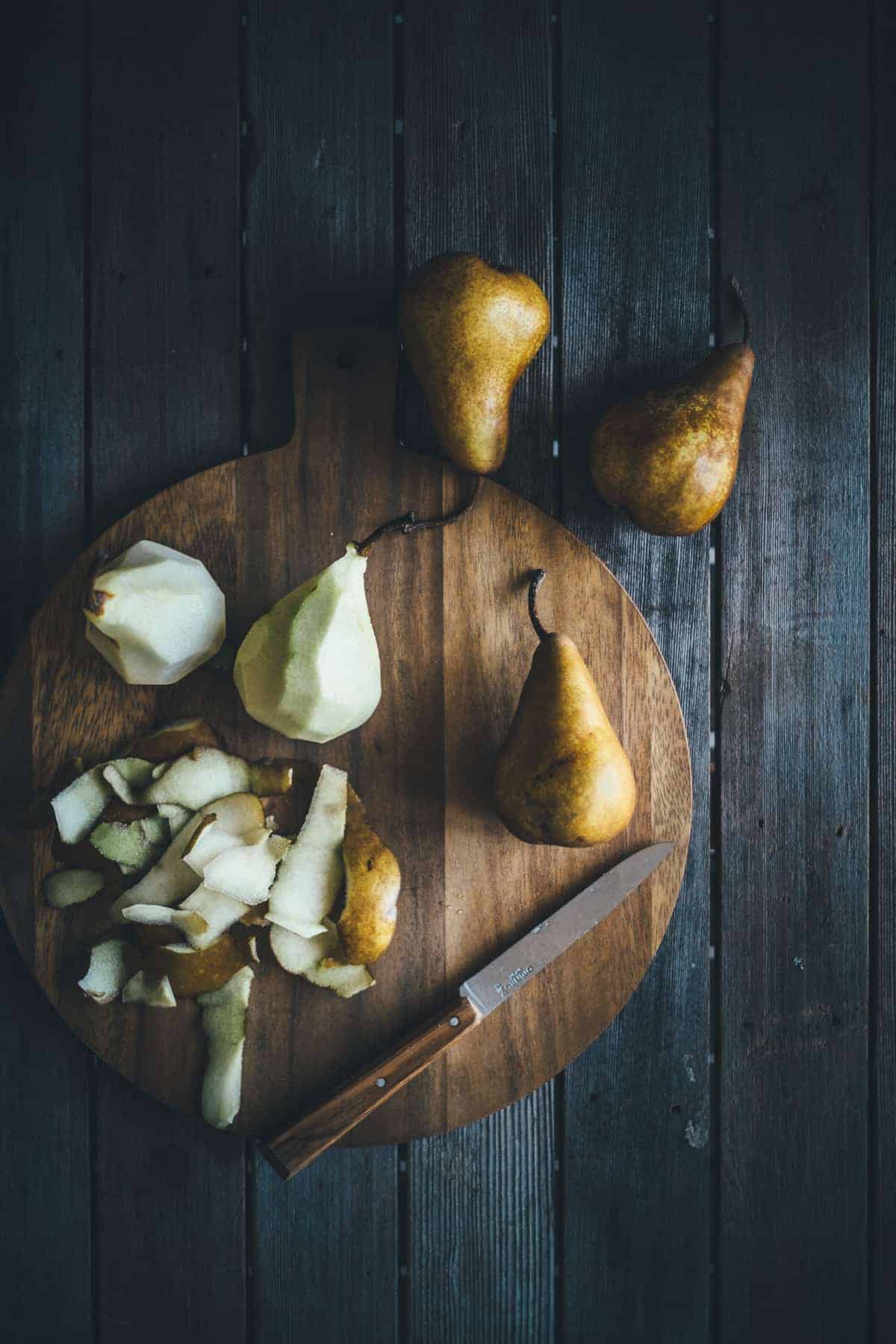 peeled Beurre Bosc pears