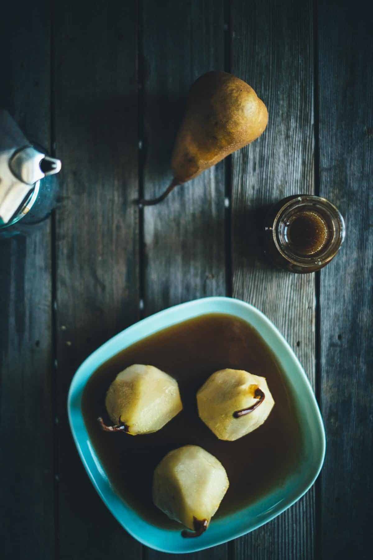 poached pears with espresso caramel