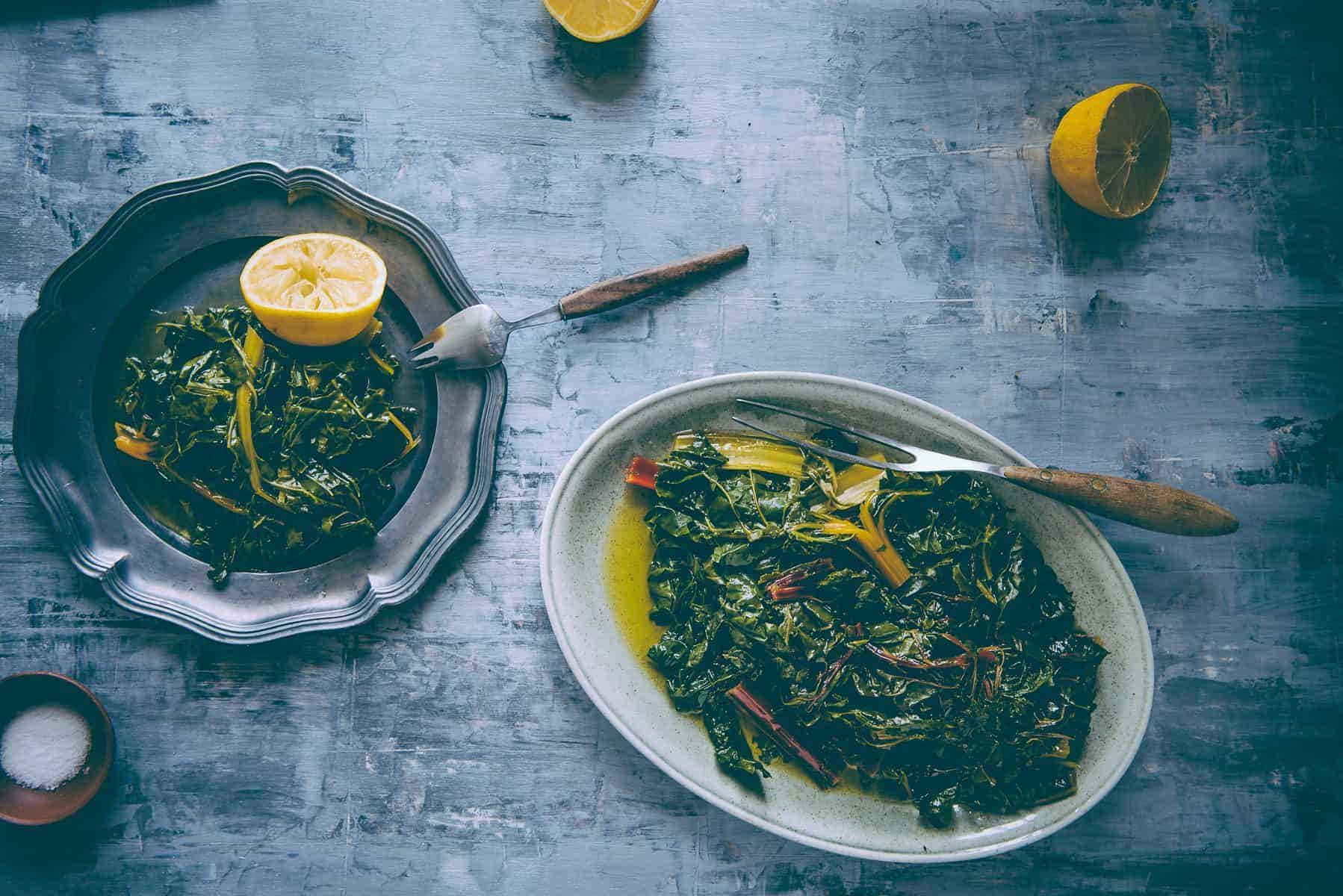 blanched rainbow chard with olive oil and lemon juice recipe