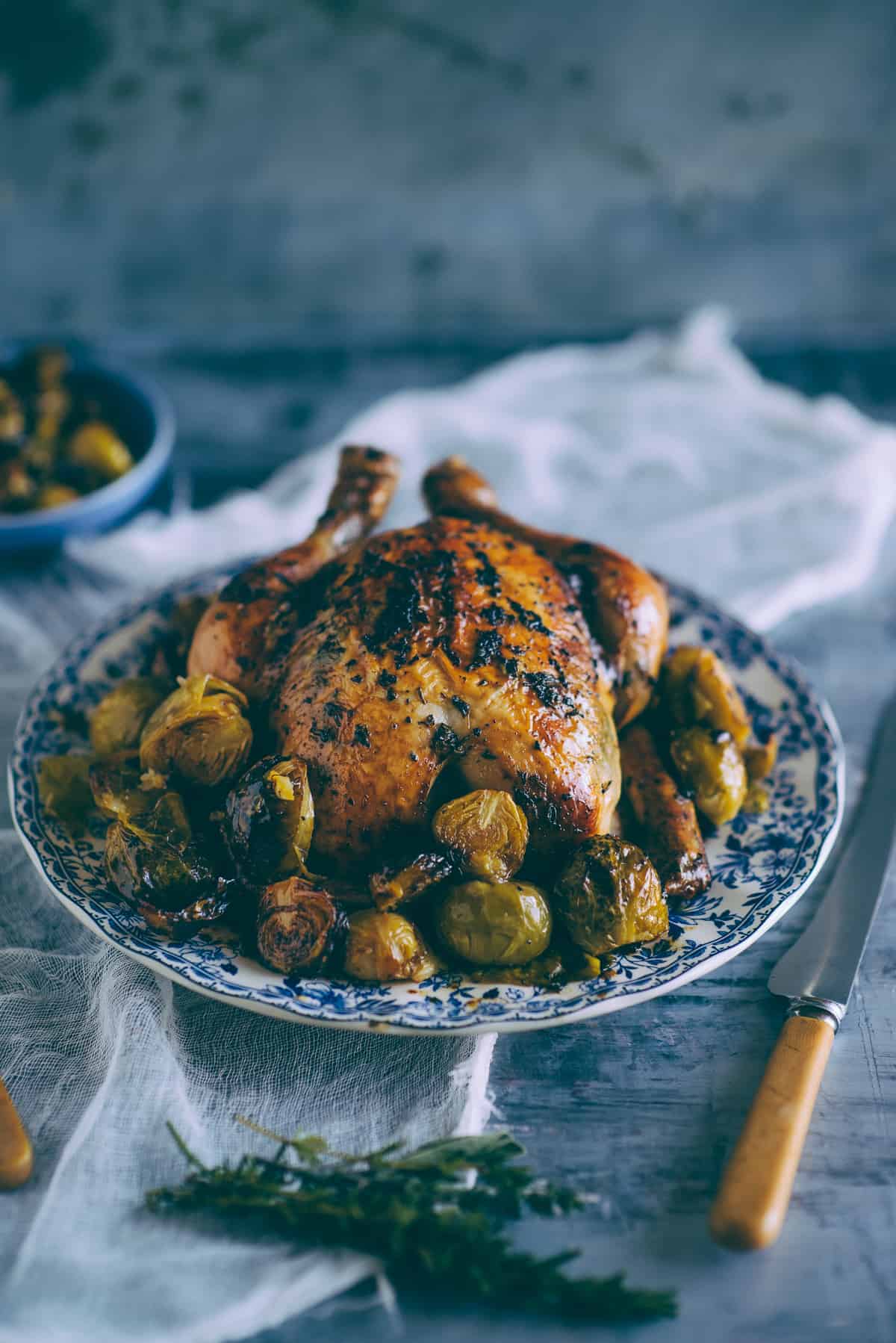 roast chicken with Brussels sprouts