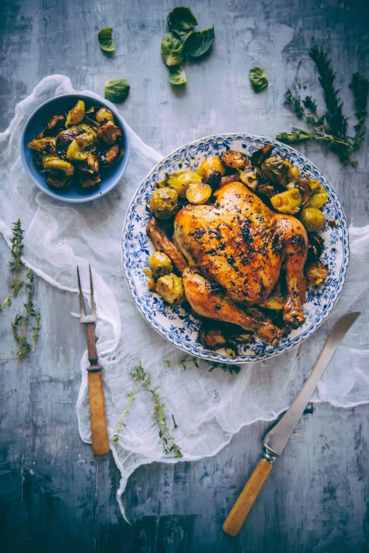 roast chicken recipe with brussels sprouts