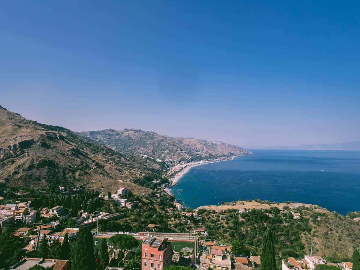 view from Teatro greco Taormina Sicily