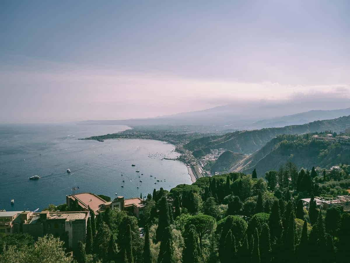 view from Teatro Greco Taormina Sicily