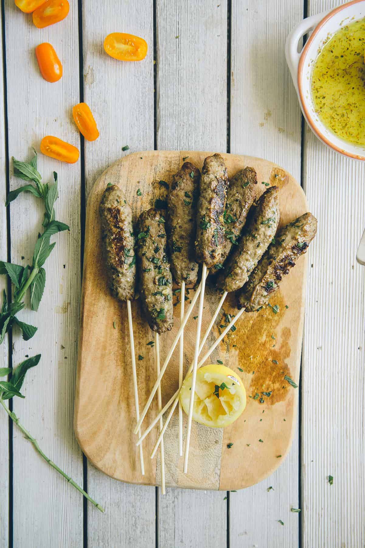 Middle Eastern beef specialty served on a chopping board