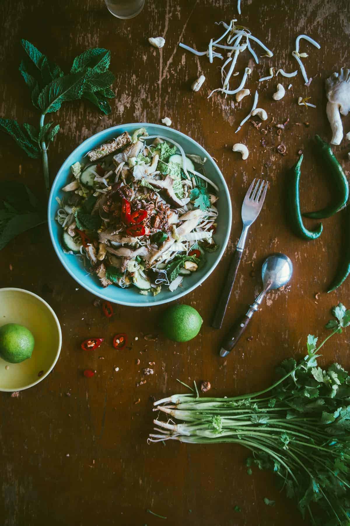 Asian mushroom noodle salad recipe