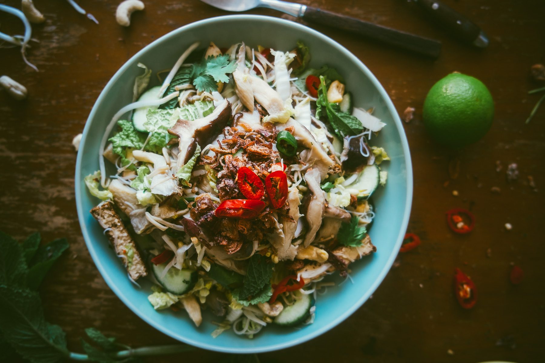 Asian Noodle, Mushroom, and Cabbage Salad