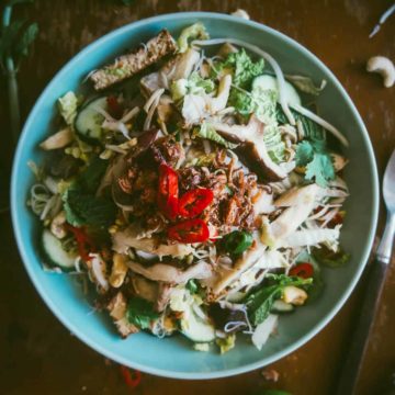 a salad made with Asian mushrooms served on a plate