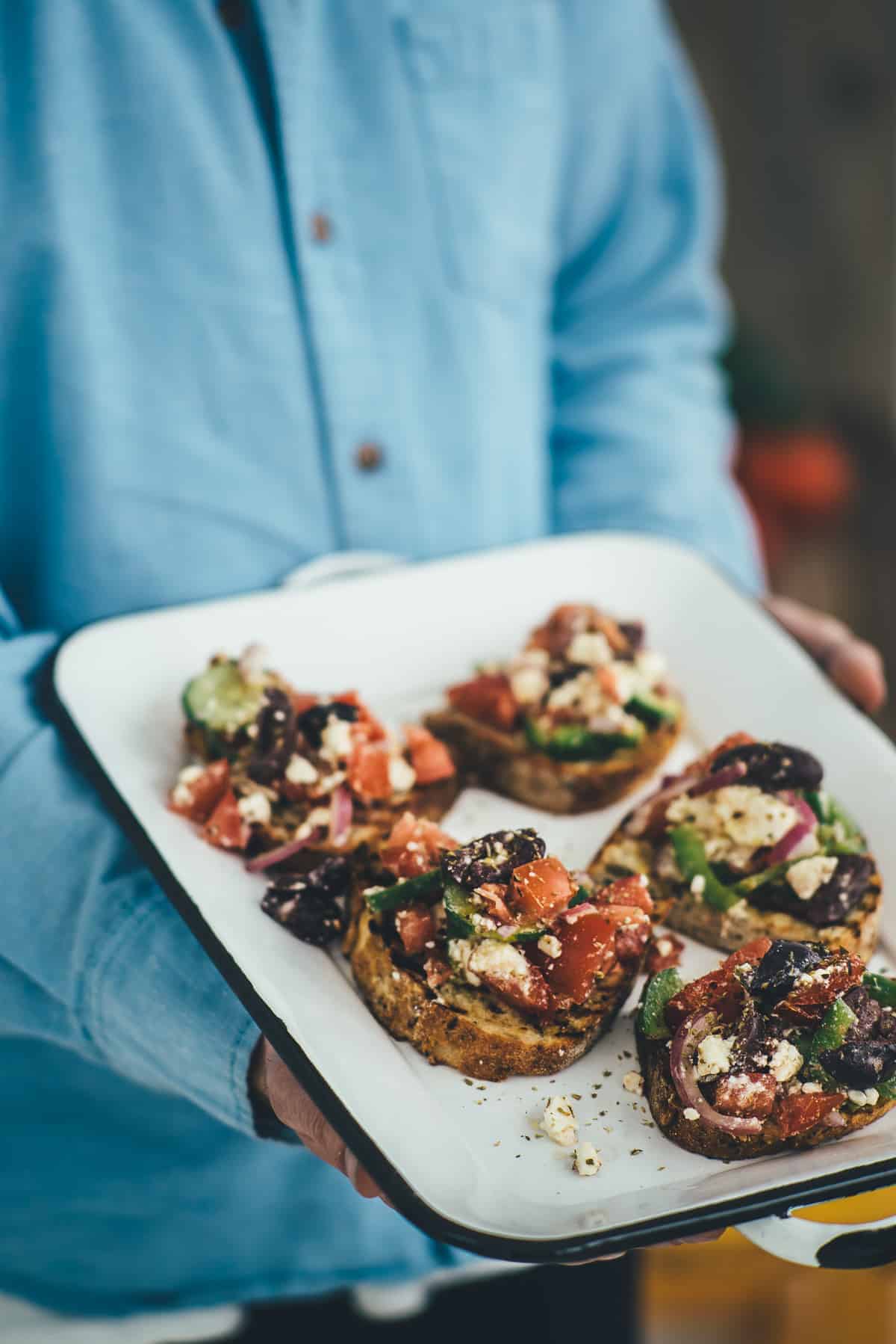 salad served on individual toasted bread slices