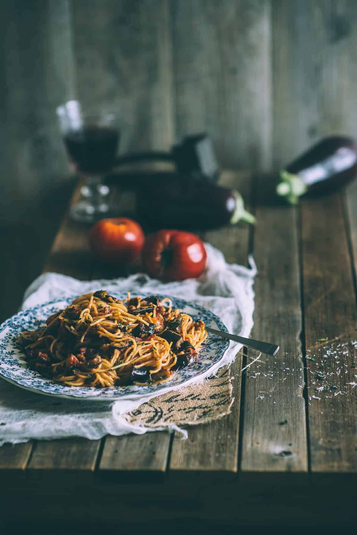 pasta alla norma pasta dish made with eggplants and tomatoes